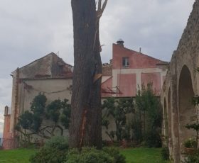 Ravello – Fulmine colpisce un pino al Belvedere Principessa di Piemonte. Strada interna interrotta per verifiche