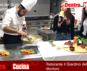 In diretta dal ristorante “Il Giardino del Gusto” di San Bartolomeo Montoro La prima ricetta: Paccheri gamberoni e pistacchio di Bronte preparato dallo chef Luca D’Angelo.