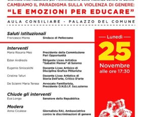 Pellezzano. Giornata internazionale per eliminare la violenza sulle donne: “Cambiamo il Paradigma sulla violenza di genere: le emozioni per educare”