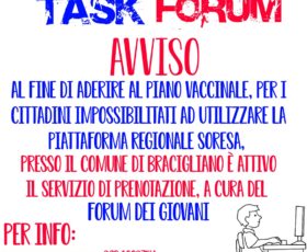 ATTIVATO PRESSO IL COMUNE DI BRACIGLIANO (SA) IL SERVIZIO DI PRENOTAZIONI PER LE VACCINAZIONI A CURA DEL FORUM DEI GIOVANI